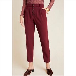 ANTHROPOLOGIE | Sasha Button Fly Tapered Leg Pants Burgundy Wine Women’s Size 2